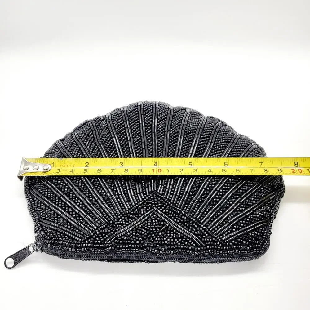 Vintage Seashell Silhouette Beaded Zip Closure Clutch Mini Bag Elegant Cocktail